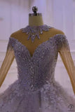 Luxury White Wedding Dress Long Sleeve Full Beading Ball Gown