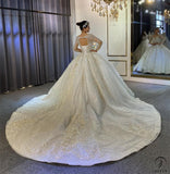 Luxury White Wedding Dress Long Sleeve Full Beading Ball Gown