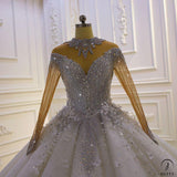 Luxury White Wedding Dress Long Sleeve Full Beading Ball Gown - $1,699.99