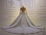 Luxury White Wedding Dress Long Sleeve Full Beading Ball Gown - $1,699.99