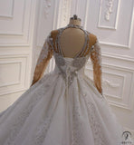 Luxury White Wedding Dress Long Sleeve High Neck Full Beading Ball Gown - $1,399.99