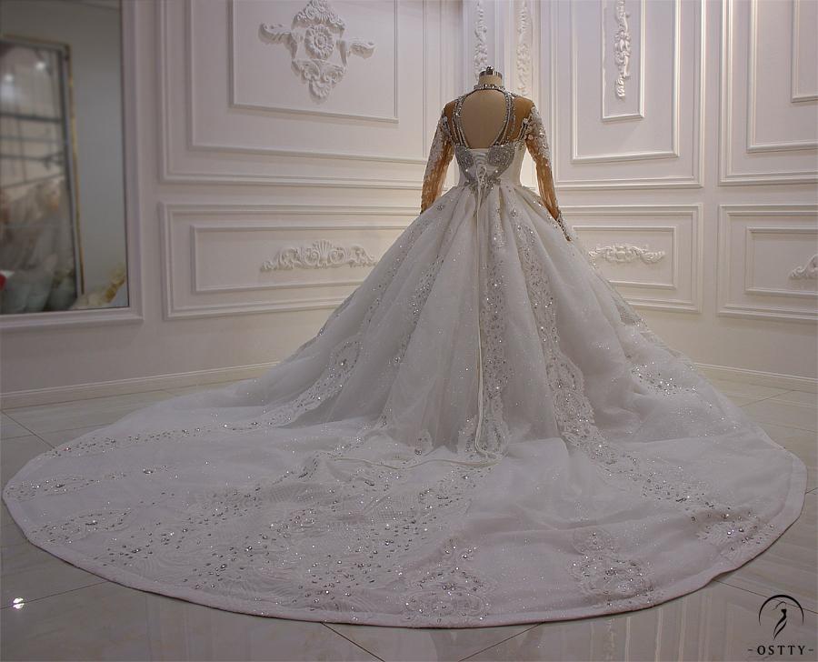 Fanciest Women's Lace Wedding Dresses Long Sleeve Wedding Dress Ball Bridal  Gowns White