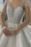 Luxury White Wedding Dress Long Sleeve V Neck Ball Gown Crystal Dresses OS4017