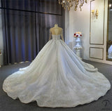 Luxury White Wedding Dress Long Sleeve V Neck Ball Gown Crystal Dresses OS4017 - White Wedding Dresses $1,299.99