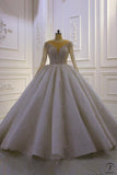 Luxury White Wedding Dress Long Sleeve V Neck Ball Gown Crystal Dresses OS867