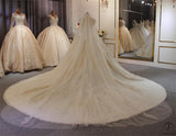 Luxury White Wedding Dress Short Sleeve Full Beading Ball Gown - $829.99