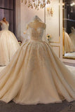 Luxury White Wedding Dress Short Sleeve Full Beading Ball Gown - $829.99