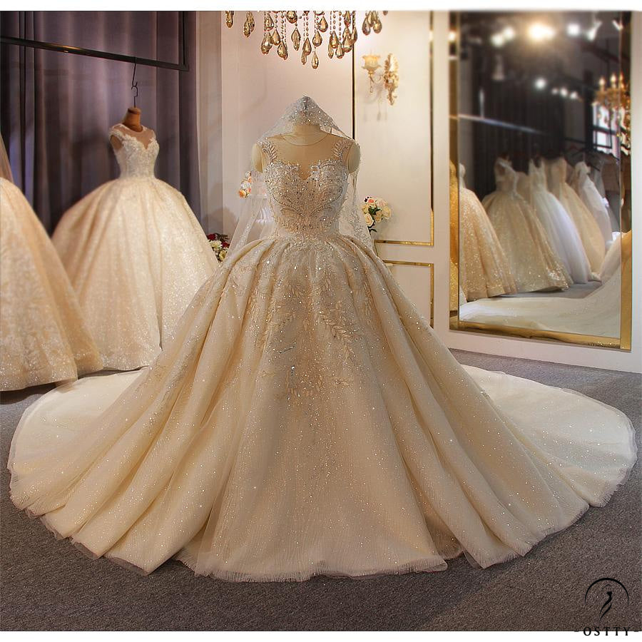 OSTTY - Luxury White Wedding Dress Short Sleeve Full Beading Ball Gown $829.99 OSTTY - Luxury White Wedding Dress Short Sleeve Full Beading Ball Gown $829.99