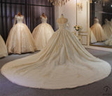 Luxury White Wedding Dress Short Sleeve Full Beading Ball Gown - $829.99