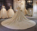 Luxury White Wedding Dress Short Sleeve Full Beading Ball Gown - $829.99