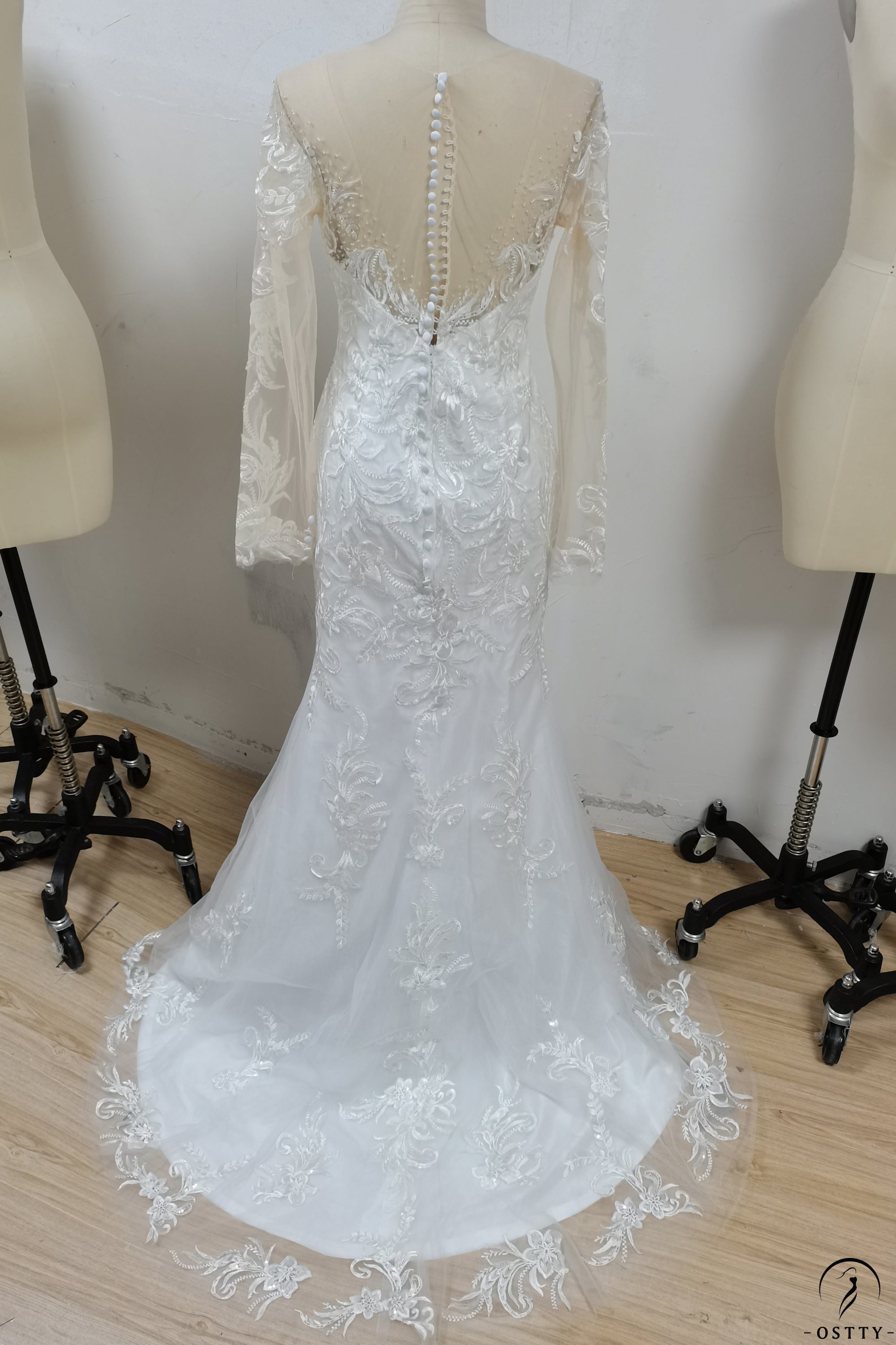 O Neck Full Sleeves Detachable Skirt Mermaid Wedding Dresses - Wedding & Bridal Party Dresses $209.90
