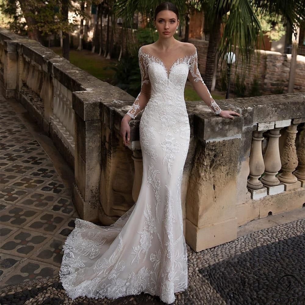 Straps Applique Mermaid Wedding Dresses With Detachable Skirt – Yelure UK