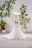 off-Shoulder Wedding Dress Summer Tight Waist Fishtail Korean Style Small Tail Princess Dream Bridal Slimming Lace - White / Customized 