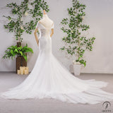 off-Shoulder Wedding Dress Summer Tight Waist Fishtail Korean Style Small Tail Princess Dream Bridal Slimming Lace - White / Customized 