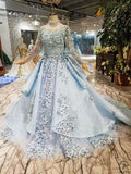 Ostty Blue Bridal One-shoulder Slim Simple Luxury Trailing Wedding Dress - OSTTY