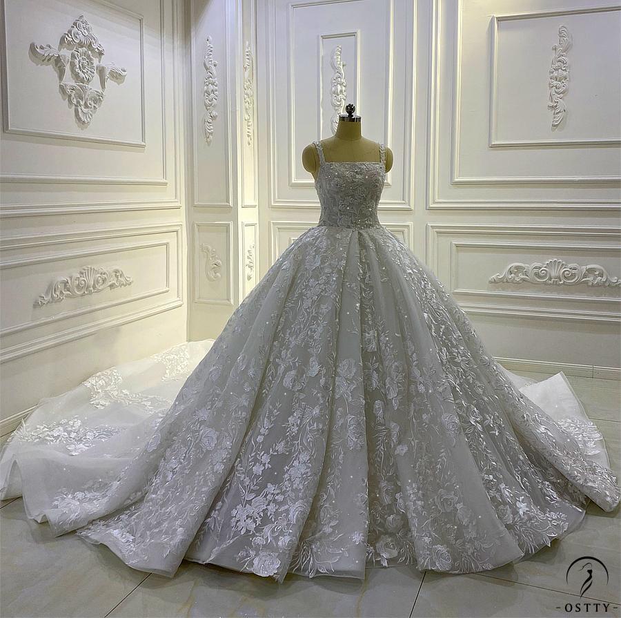 Spuer Luxury Dubai Long Sleeve Lace Beading Crystal Wedding Dress With Long  Train