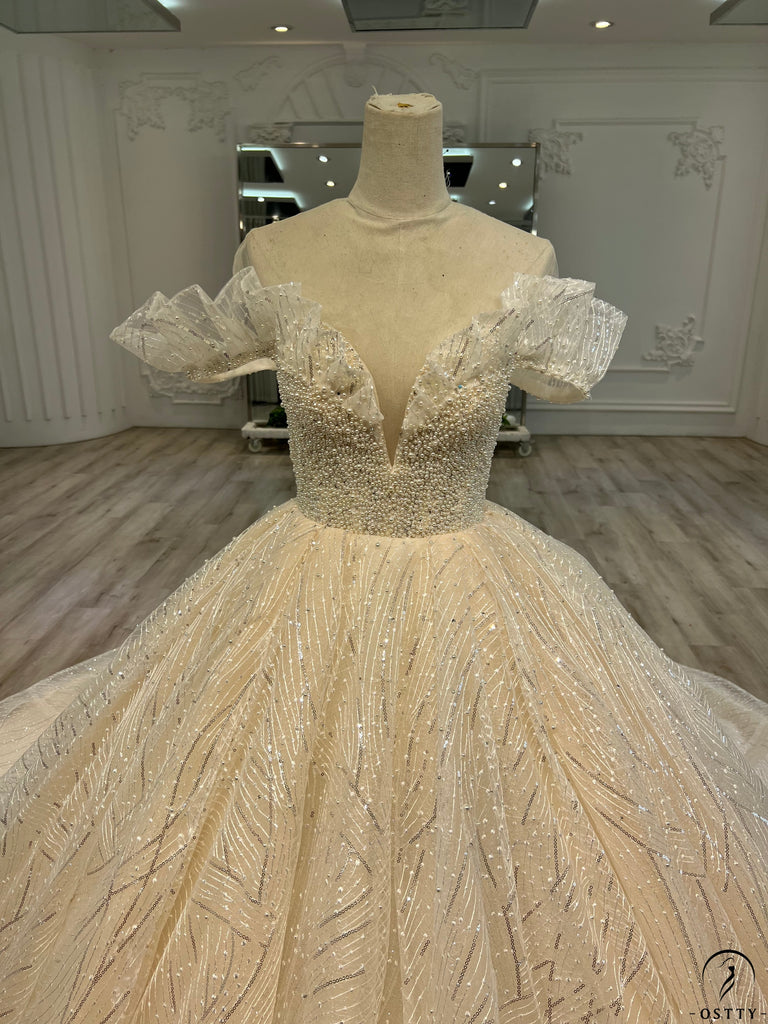 OSTTY - Ostty Luxury Champagne Short Sleeves Wedding Dress $1,299
