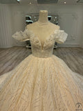 Ostty Luxury Champagne Short Sleeves Wedding Dress - Quinceanera Dress $1,299
