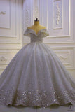 Ostty Luxury White Wedding Dress Short Sleeve Ball Gown Crystal Dresses OS851