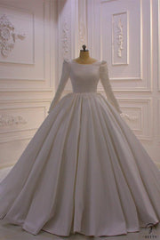 Ostty White Wedding Dress Long Sleeve Ball Gown Dresses OS858