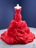 Red Bridal Dress Toasting Dress Fishtail Trailing Slim-Fit Solo Pettiskirt Performance Dress - Red / Customized Dress - $724.39