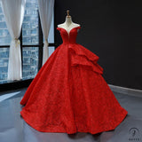 Red Bridal off-Shoulder Sequined Lace Pettiskirt Fashionable Floor-Length High Waist Temperament Banquet Evening Dress - Red / Customized 