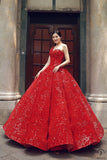 Red Bridal Wedding Court Elegant One-Shoulder Princess Floor-Length Pettiskirt Red Wedding Dress - $738.53