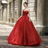 Red Bridal Wedding Korean Style Tube Top Red Wedding Dress Youyagongzhu Floor-Length Pettiskirt - Wine Red / Customized Dress - $430.55