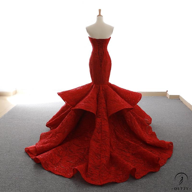 Red Bride Wedding Dress Fishtail Toast Dress Trailing Temperament Banquet Dress for Women - $738.53