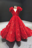 Red Children’s Dress High-End Princess Dress Girls’ Pettiskirt Piano Performance Large Red Dress - Children’s red / Customized Dress - 