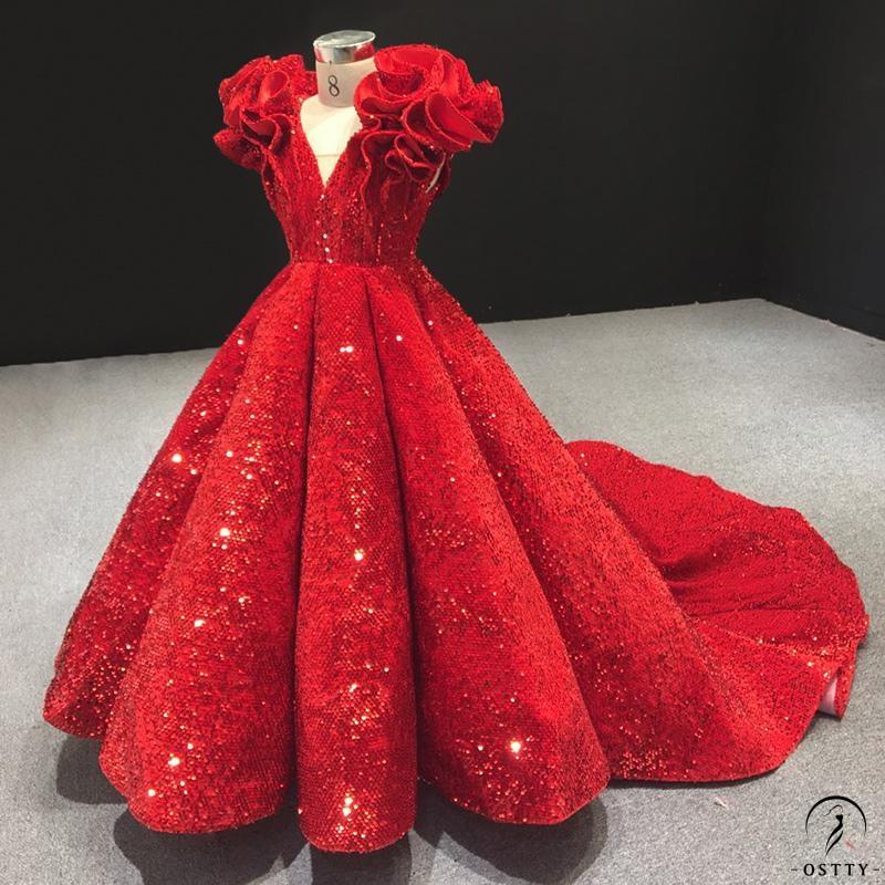 Red Children’s Dress High-End Princess Dress Girls’ Pettiskirt Piano Performance Large Red Dress - Children’s red / Customized Dress - 