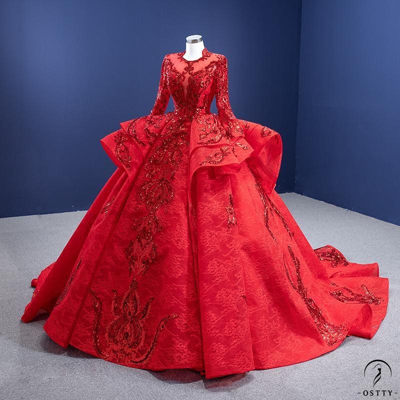 Red Dress Toast Dress Bride Solo Pettiskirt Performance Show Evening Dress - Red / Customzied - $779.39