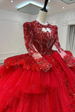 Red Luxury Long Sleeves beads Ball Gown Wedding Dress - $1,499.99