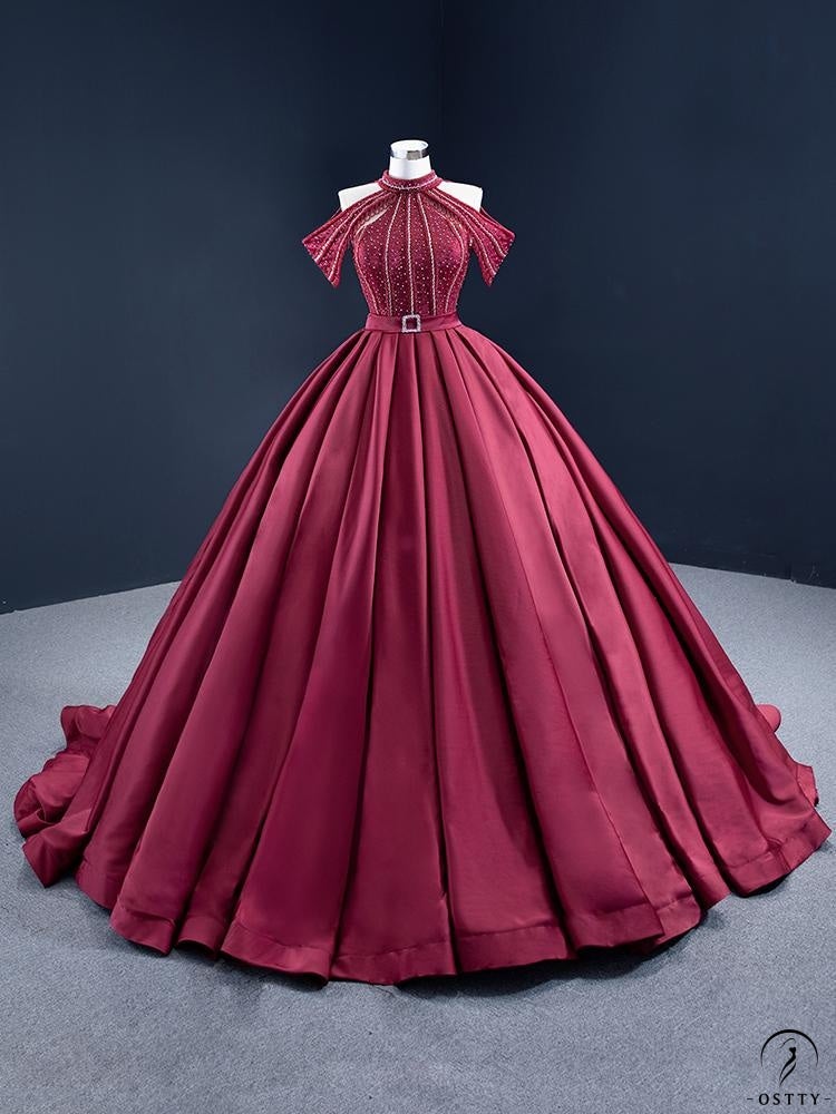 Red Main Wedding Bridal Dress Toast Dress Super Fairy Heavy Industry Solo Pettiskirt Performance Dress - Wine Red / Customized Dress - 