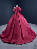 Red Main Wedding Bridal Dress Toast Dress Super Fairy Heavy Industry Solo Pettiskirt Performance Dress - Wine Red / Customized Dress - 