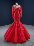 Red Ruimei Wedding Bridal Dress Women’s Toast Dress Elegant Fishtail Trailing Performance Dress - Red / Customized Dress - $489.63
