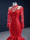 Red Ruimei Wedding Bridal Dress Women’s Toast Dress Elegant Fishtail Trailing Performance Dress - Red / Customized Dress - $489.63
