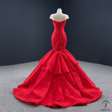 Red Wedding Bridal Dress Toast Dress Luxury Trailing Fishtail Performance Dress - Red / Customized Dress - $898.81