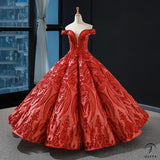 Red Wedding Bridal Dress Toast Dress off-Shoulder Temperament Banquet Solo Pettiskirt - Red / Custom Service - $499.99