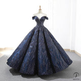 Red Wedding Bridal Dress Toast Dress off-Shoulder Temperament Banquet Solo Pettiskirt - Dark Blue / Custom Service - $499.99
