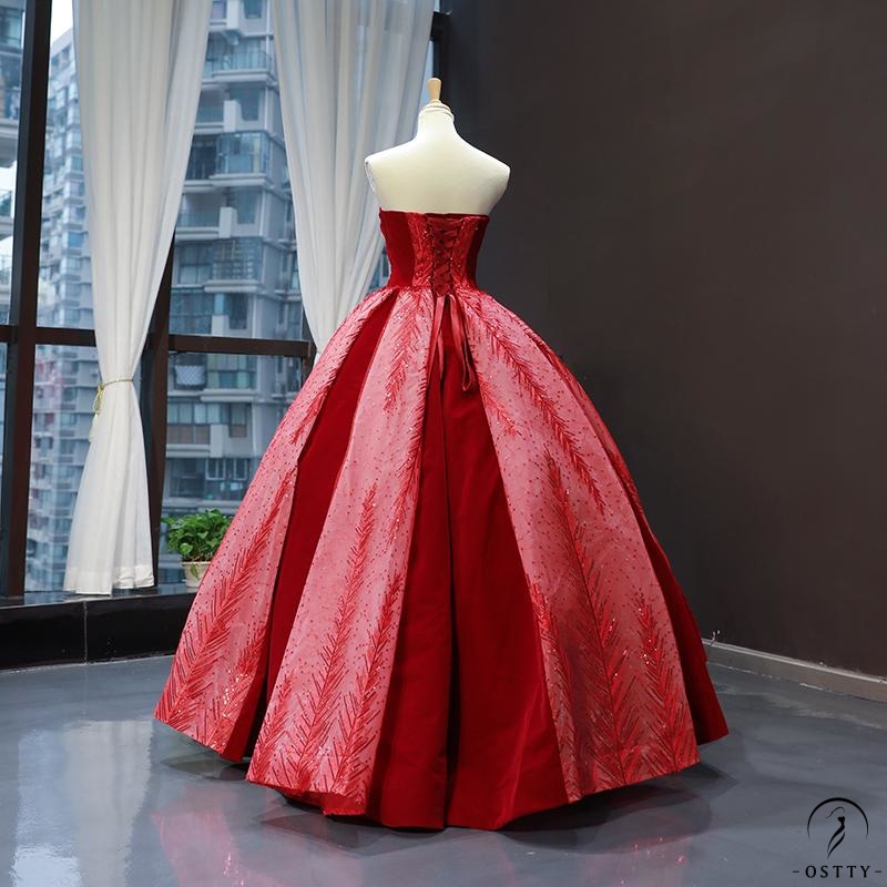 Red Wedding Bridal Dress Toast Dress Short Front and Long Back Pettiskirt - $738.53