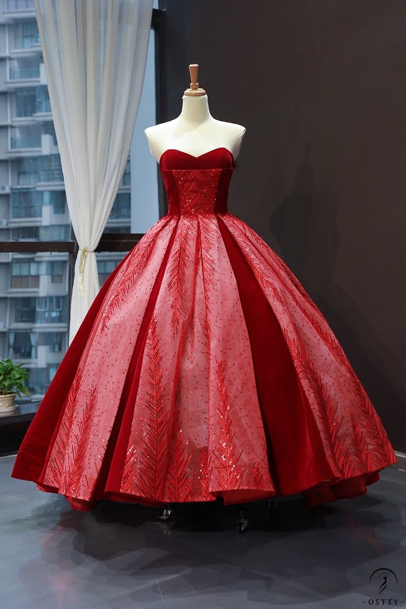 Red Wedding Bridal Dress Toast Dress Short Front and Long Back Pettiskirt - $738.53