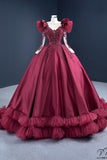 Red Wedding Bridal Dress Toast Dress Solo Pettiskirt Stage Costume - Wine Red / Customized Dress - Quinceanera Dress $655.25