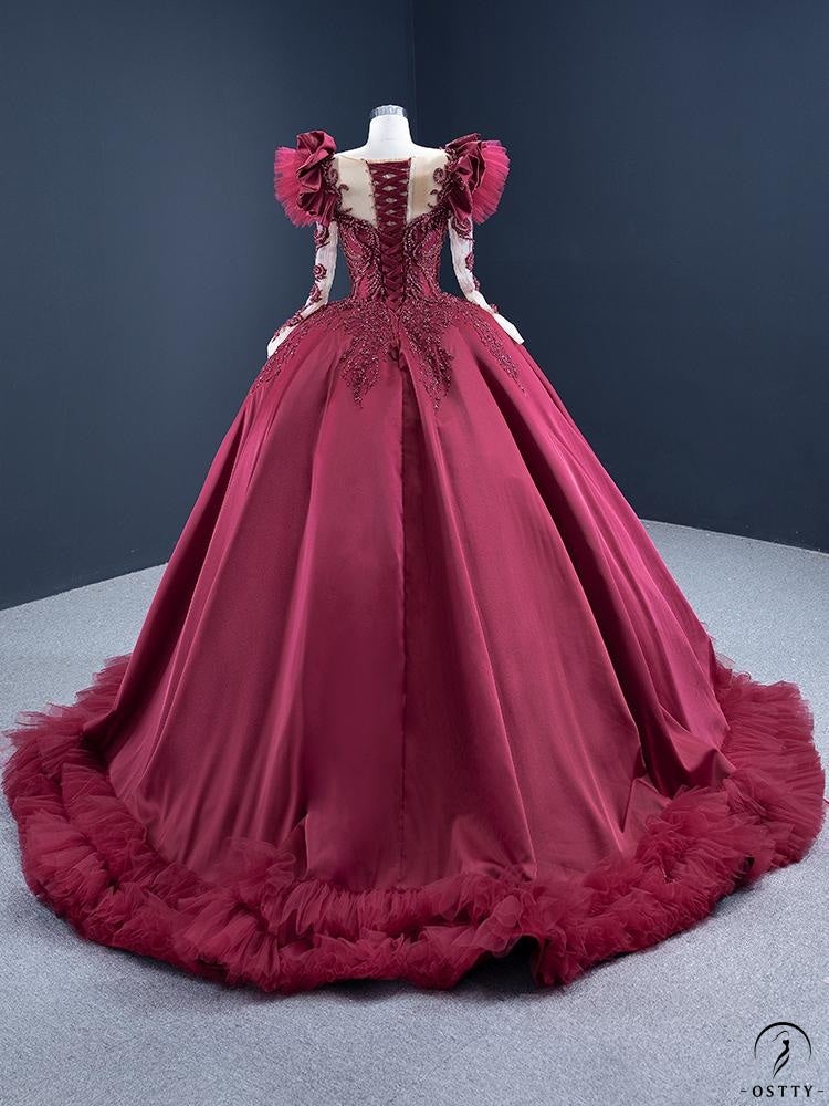 Red Wedding Bridal Dress Toast Dress Solo Pettiskirt Stage Costume - Wine Red / Customized Dress - $655.25