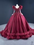 Red Wedding Bridal Dress Toast Dress Solo Pettiskirt Stage Costume - Wine Red / Customized Dress - $655.25