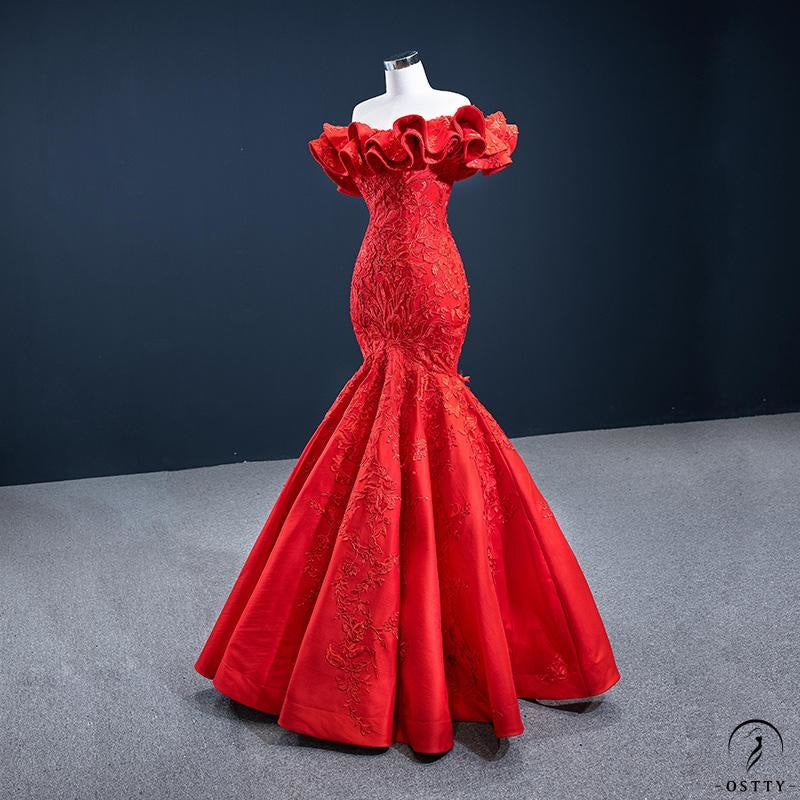 Red Wedding Bridal Gown Evening Dress High-End Temperament Fishtail Costume - Red / Customized Dress - $544.94