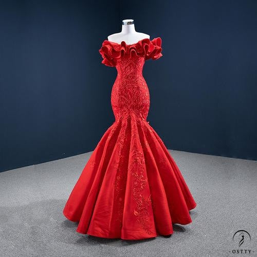 Red Wedding Bridal Gown Evening Dress High-End Temperament Fishtail Costume - Red / Customized Dress - $544.94