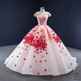 Red Wedding Dress Bridal Wedding Dress Gradient plus Flowers off-Shoulder Solo Pettiskirt - Pink and White / Customized Dress - $699.99