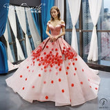 Red Wedding Dress Bridal Wedding Dress Gradient plus Flowers off-Shoulder Solo Pettiskirt - Pink and White / Customized Dress - $699.99