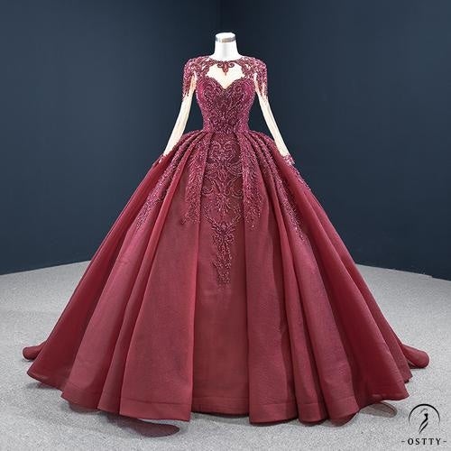 Red Wedding Dress Bride Solo Pettiskirt High-End Temperament Trailing Dress for Women - Wine Red / Customized Dress - $895.67